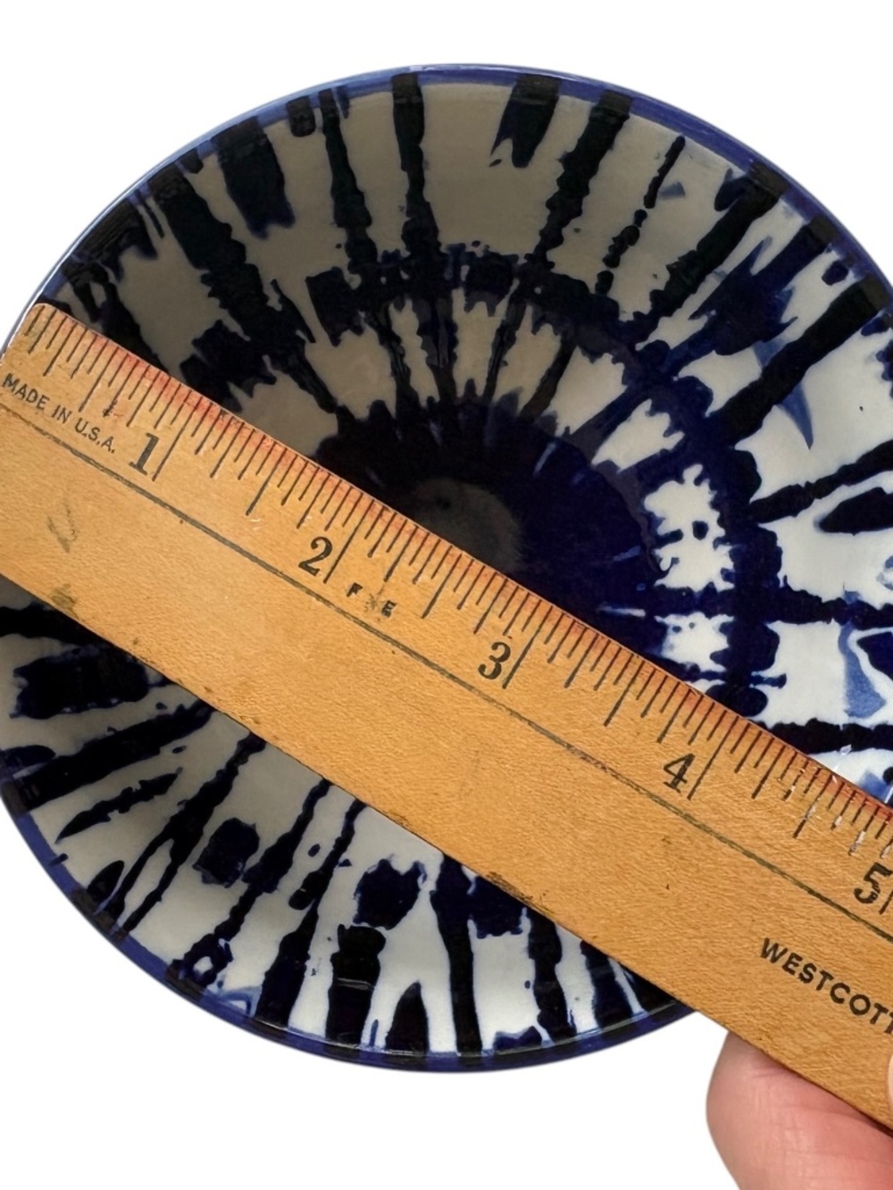 bowl WEST ELM 4" wide blue white ceramic indigo tie-dye serving piece trinkets - Picture 6 of 10